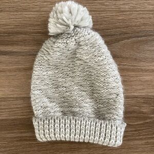 White and gray knitted beanie